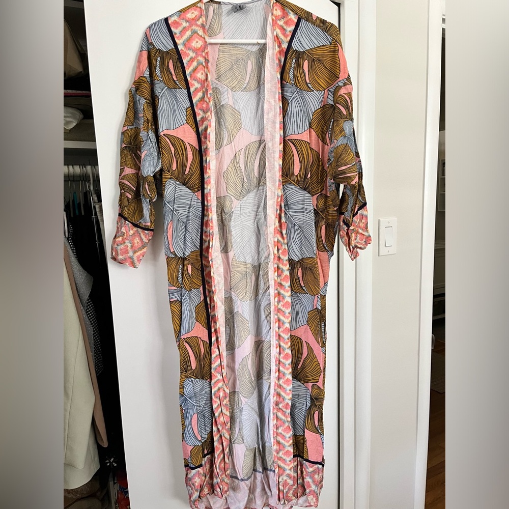 Tropical print kimono duster